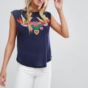 Free People Love Birds Open Cross String Tassel Back Tank - Size L
